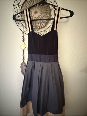 silence + noise Colorblock Strappy Mini Dress in Black, Gray and Cream